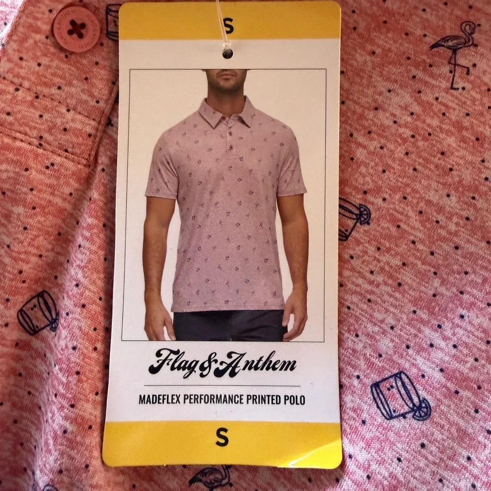 Flag & Anthem Madeflex Mens Performance Printed‎ Polo Flamingo Pink Small NWT